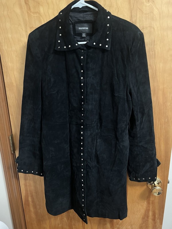 EXPRESS Suede  Snap Silver Studded Trench Coat Women's Size 9/10 Black