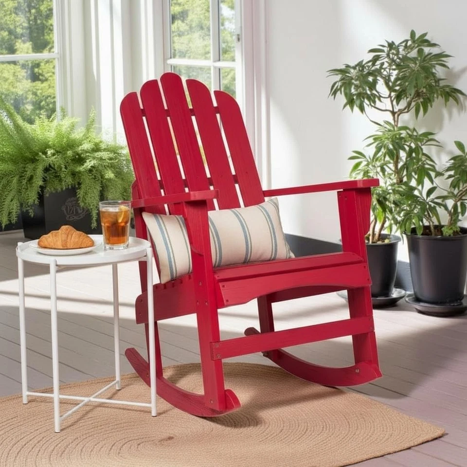 Деревянное кресло-качалка Marina Adirondack для крыльца, для помещений и улицы, красное чили - Изображение 2 из 4