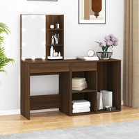 Schminktisch Mit Schrank LED Eichen-Optik Holzwerkstoff Braun