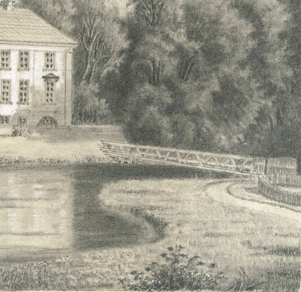 Antique 19th century pencil sketch picture of Danish Manor House Kærsgård - Image 4 of 4