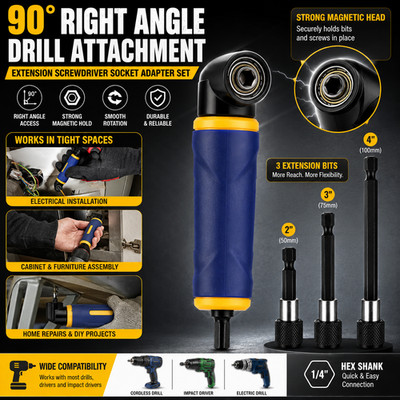 Extension Screwdriver Socket Adapter 90 Degree Right Angle Drill Attachment Tool
