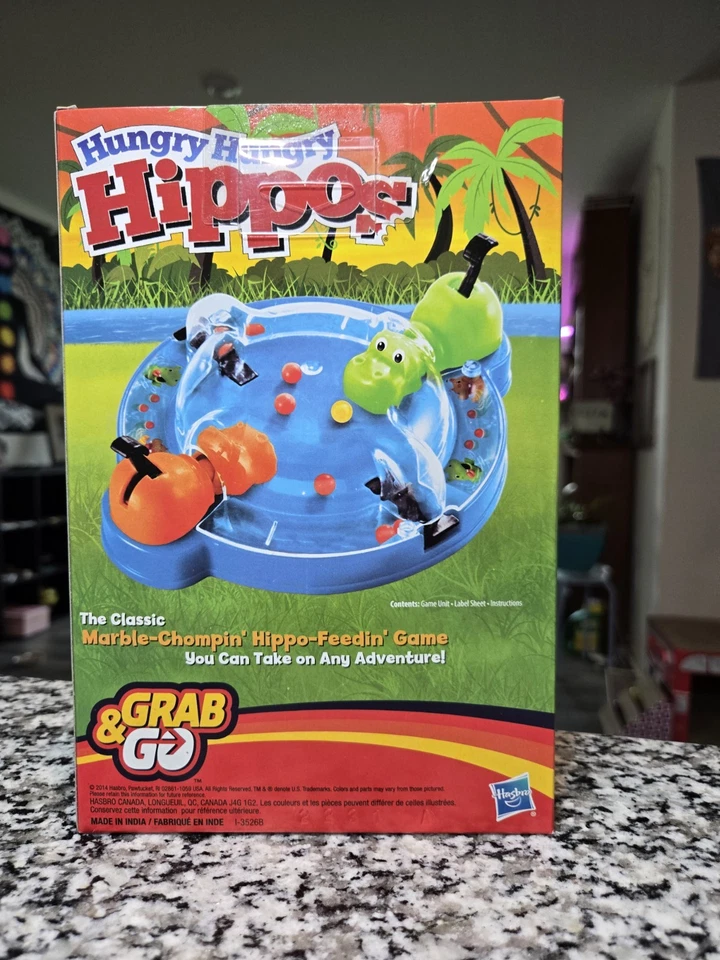 Hungry Hungry Hippos Grab & Go Game Travel Portable Hasbro Ages 4+ 2 Player - Image 2 of 3