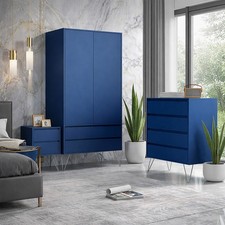 Navy Blue 3-Piece Bedroom Furniture Set – Wardrobe, Chest of Drawers & Bedside