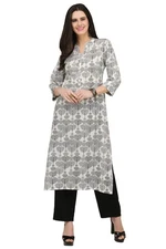 GoSriKi Women's Cotton Floral Straight Kurta