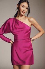 BHLDN Pink One Shoulder Mini Cocktail Party Dress Retail $168 Anthropologie S