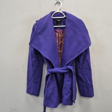 Ted Baker Pea Wool Blend Belted Short Length Purple Wrap Coat Size 4 UK 14