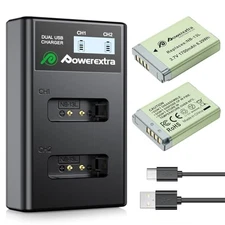 Powerextra NB-13L 1900mAh High-Capacity Compatible Battery (2-Pack) + Charger