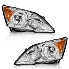 Pair Headlights For 2007-2011 Honda CRV CR-V Chrome Amber Corner Lamps