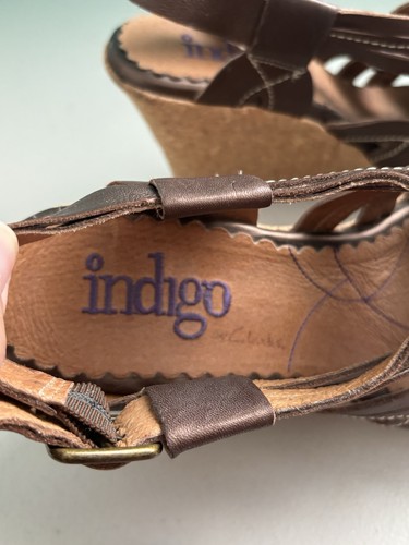 Indigo Clarks Cork 3" Wedge Heels Brown Leather Slingback Sandals Size 7.5 - Picture 5 of 9