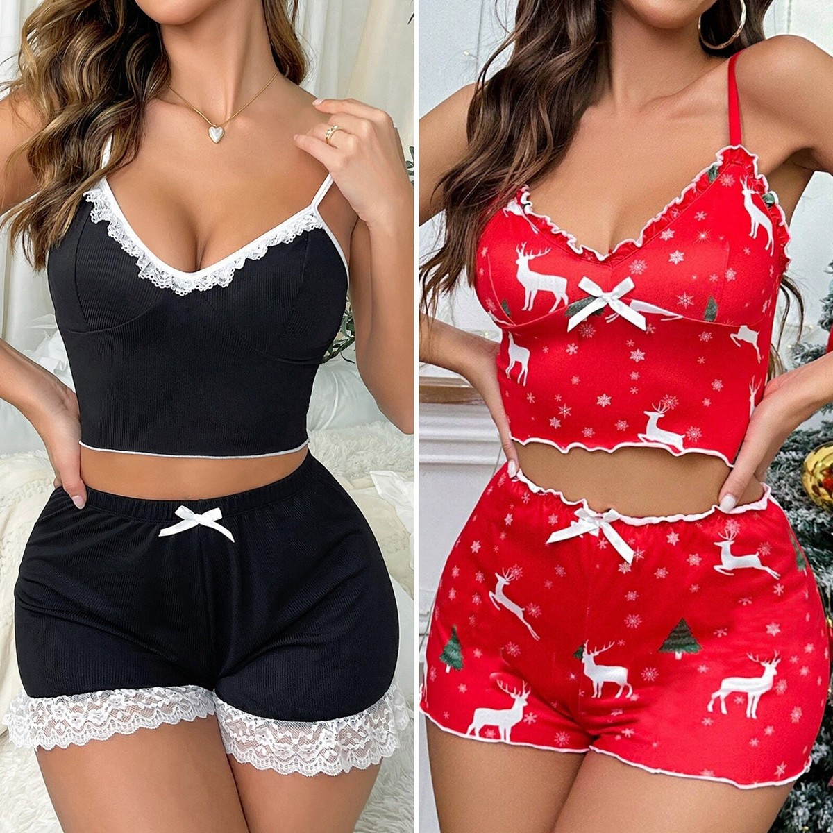 Womens Sexy Lingerie Lace Cami Top Shorts Set Sleepwear Underwear Nightwear Gift Womens Sexy Lingerie Lace Cami Top Shorts Set Sleepwear Underwear Nightwear Gift