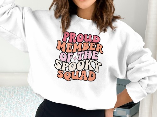 Proud Member of the Spooky Squad, Halloween Sweatshirt, Funny Halloween Shirts f - Picture 1 of 7