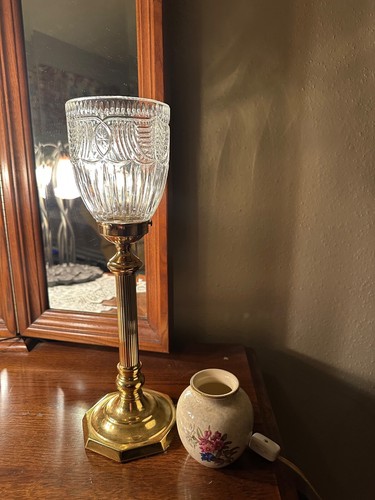 Vintage elegante Fackel Hurricane Messing Tisch Buffet Kaminsims Lampe elektrisch 16" - Bild 12 von 16