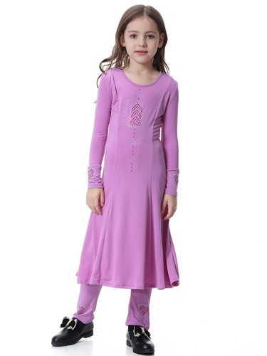 Kids Abaya Muslim Prayer Maxi Dress Girls Pants Robe 2-Piece Set Islamic Kaftan - Picture 38 of 60
