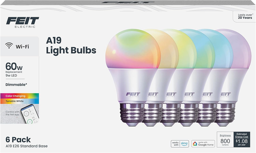 60W Equivalent A19 LED Light Bulb, RGBW Color Changing, 6-Pack - Picture 12 of 12