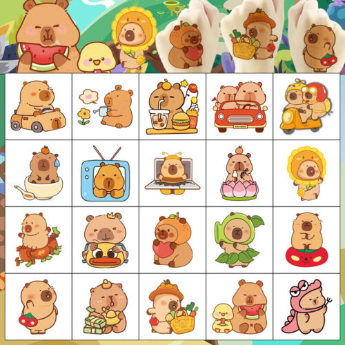 20Pcs/Set New Capybara Temporary Tattoo Stickers Cute Guinea Pig Cartoon Tattoo - Picture 3 of 5
