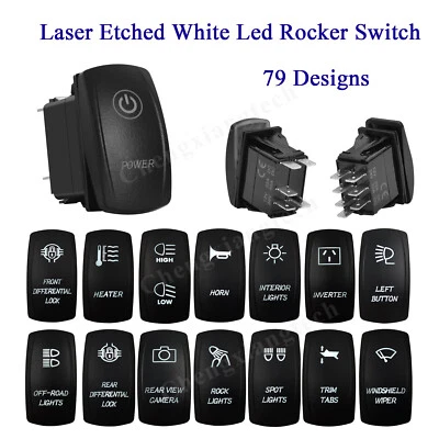 Illuminated White Led Rocker Switch for Car Boat Bus Truck Lorry RV, Auto Part