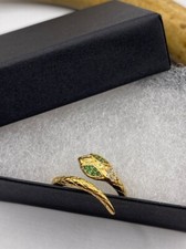 Gold Plated Snake Ring with Emerald Eyes CZ Serpent Statement Jewelry
