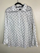 Talbots White Long Sleeve Polka Dot button up Top Women size Large nautical Boho