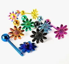 1pc Daisy Design Tongue Ring Titanium Anodized 14g Tounge Barbell Body Jewelry