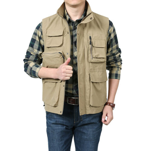 Cargo Giacca Gilet Gilet Pesca Zip Top Uomo Gilet Multitasche Senza Maniche - Foto 8 di 13