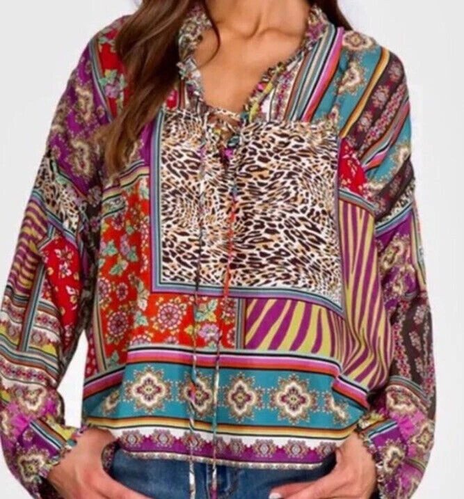 Blusa Johnny Was 100% Seda Parche Finlandés Leopardo Estampado Floral GRANDE NUEVA con ETIQUETAS Foto 3 de 4