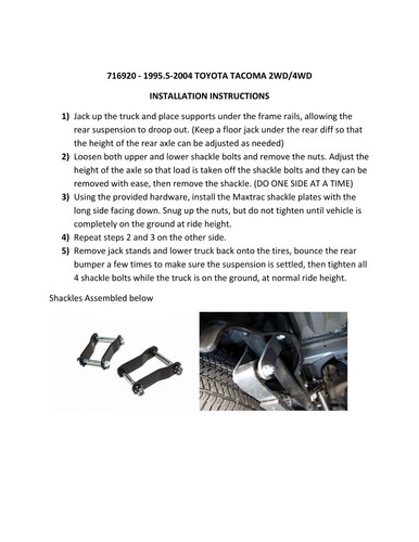 2" Lift Shackles MaxTrac 716920 Fits 1995-04 Toyota Tacoma 6 Lug Suspension Kit - Picture 20 of 24