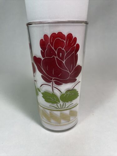 Vintage Drinking Glasses TUMBLER Lot of 5 Anchor Hocking Flowers Red Rose - Picture 2 of 8