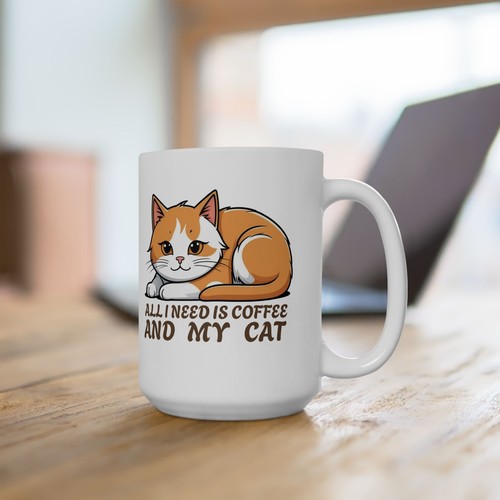Coffee Mug, All I Need is Coffee and My Cat, Cat Lover Gift, Cute Ceramic,Kitty  - Picture 8 of 8