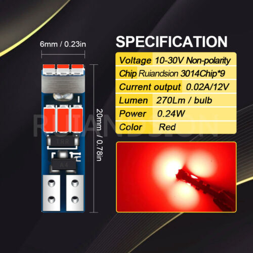 74 17 T5 W6W LED Wedge Mileage Instrument Panel Lamp Indicator Light Bulb 10-30V - Picture 6 of 12