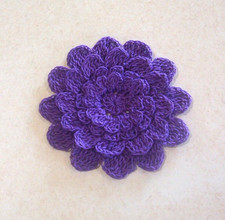 Crocheted Royal Purple 4-Layered Mum Flower Applique Medium Quilting Sewing
