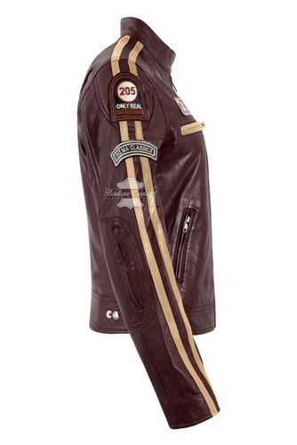 SIZMA Ladies Leather Jacket Classic Retro Motorcycle Racer Style Vintage Jacket - Picture 14 of 19