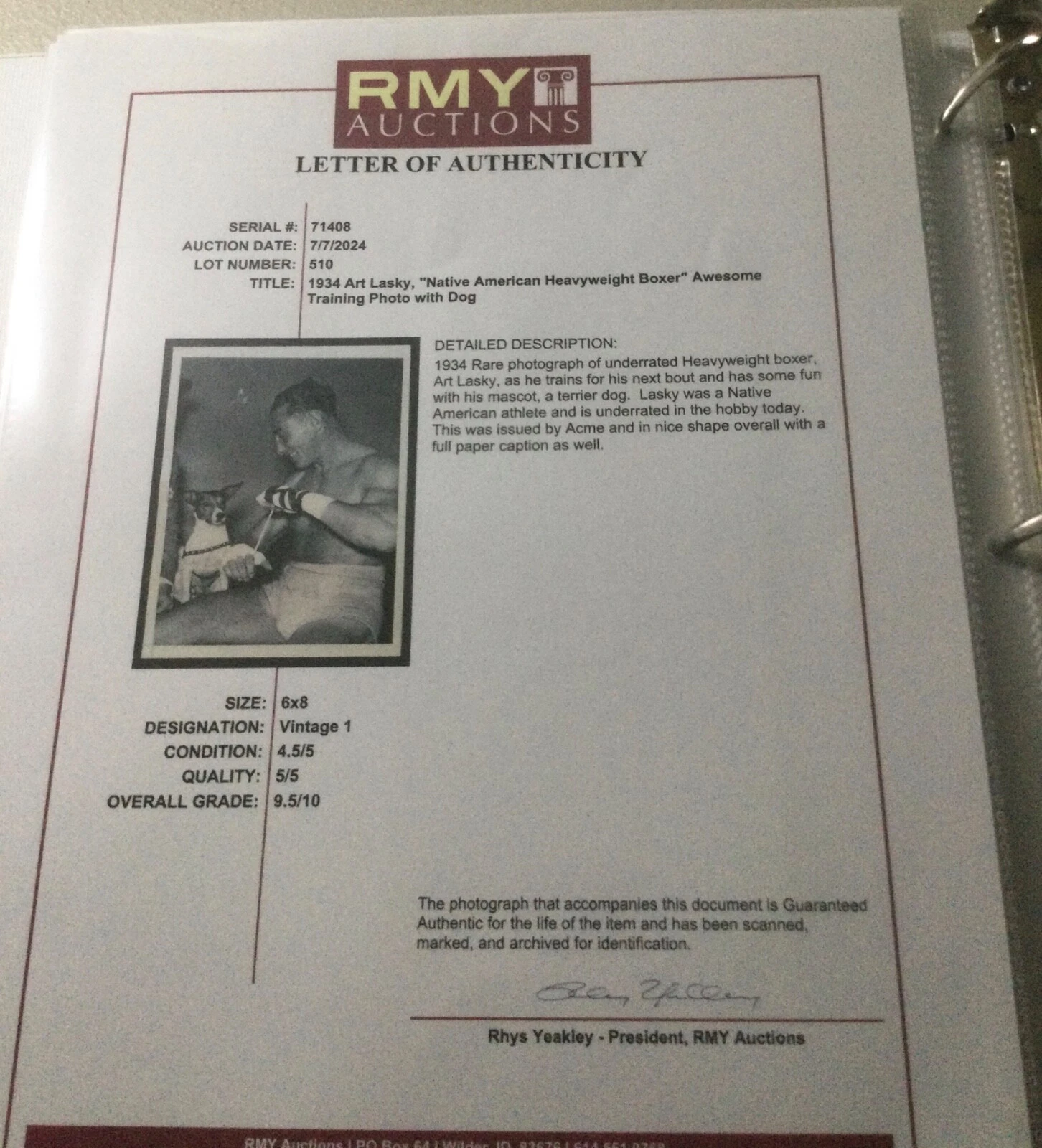 1934年 アートラスキー "ネイティブアメリカンヘビー級ボクサー"トレーニング写真犬付き - 画像3/4