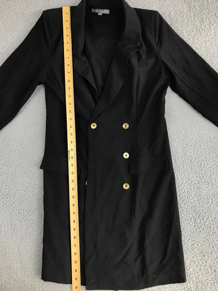 Blazer Sharagano Para Mujer 10 Negro Largo Nuevo con Etiquetas Doble Pecho Almohadillas para los Hombros Bolsillos Foto 3 de 4