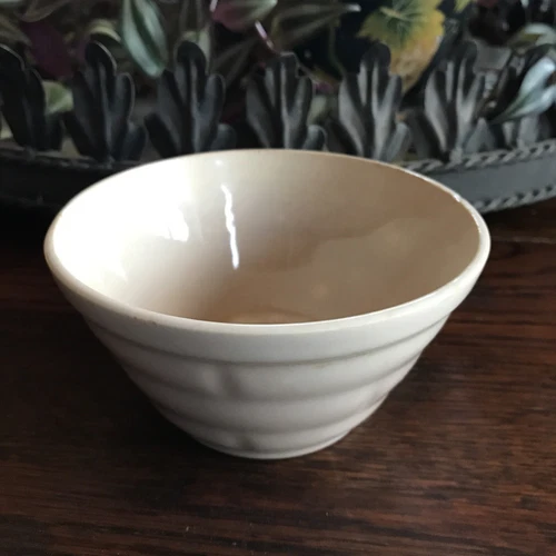 Vintage Bauer? Stoneware Handma USA tan pottery Custard Cup Ramekin small bowl