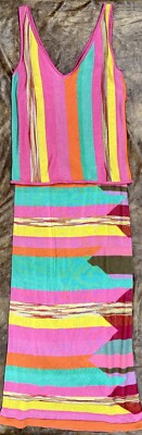 RARE Vtg MISSONI Rib Knit Multicolor Chevron Zig Zag Maxi Skirt & Tank Top SET 6