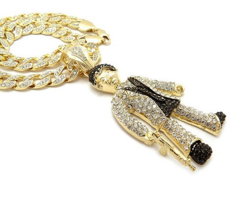 Hip Hop Scarface Pendant & 10mm 18" 20" 24" Iced Cuban Chain Bling Necklace - 第 9/35 張圖片