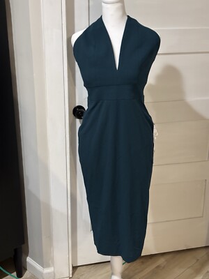 Dress The Population Forest Green Halter Tie Dress Size S MRSP $ 178