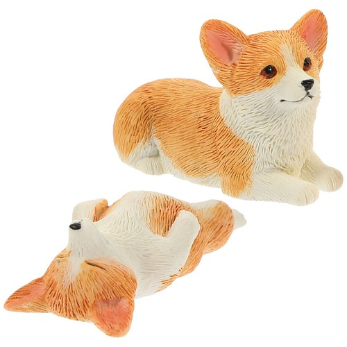 2PCS Mini Corgi Figurine Figure Decor Resin Ornaments Toy Gift Model Car Puppy - Imagen 9 de 12