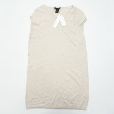 Calvin Klein Sheath Dress Womens Size L Cream Knitted Asymmetric Neck Sleeveless