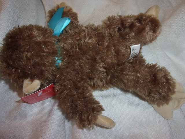 Napco Anico Monkey Plush Tan Brown Stuffed Animal BLUE Satin Bow Lovey Toy 13