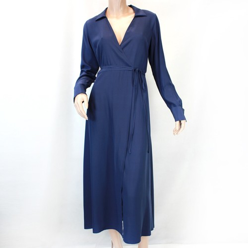 Reformation Navy Blue Edana Silk Wrap Collared Midi Dress Size 4 - Picture 2 of 8