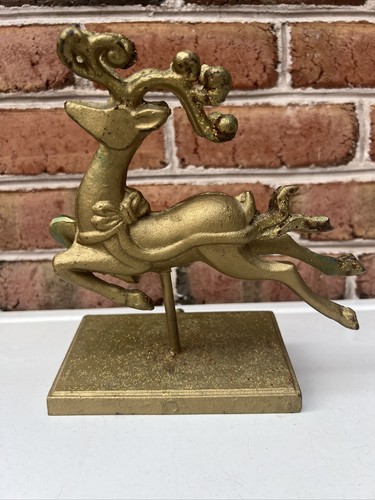 Gold Cast Iron stocking holder Deer Reindeer Christmas￼ Rare Heavy - Picture 4 of 11