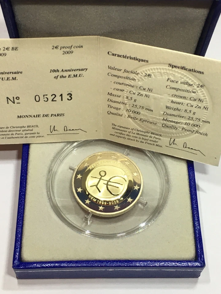 Coffret 2 Euro BE FRANCE 2009 - 10 ans de l'UEM, 2 € Commémorative Proof - Photo 1/4