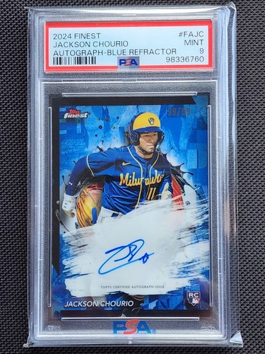 2024 Jackson Chourio Topps Finest RC AUTO BLUE REFRACTOR #99/99 PSA 9 MINT