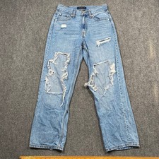Aeropostale Womens Jeans High Rise Baggy Light Wash Distressed Size 4 Short