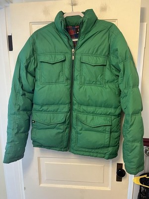 Quiksilver Jacket Mens Medium Green Puffer Plaid Lined Down Full Zip Y2K