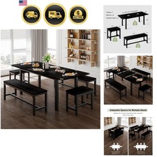 Juego de Mesa de Comedor para 4-8 Personas Mesa de Cocina Extensible con Bancos Taburetes