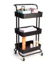 Trolley on Wheels 3-Tier Kitchen Bathroom Storage Shelves Cleaning Black