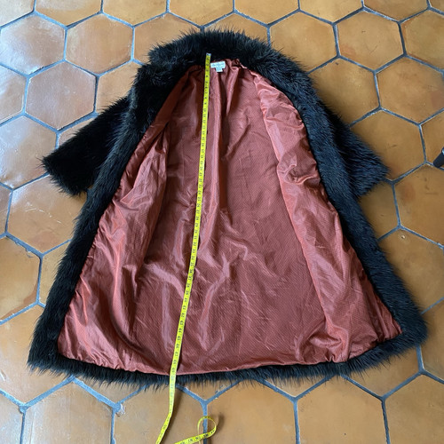 VTG Long Shaggy Coat Full Length L Brown Faux Fur Old Money Pockets Mob Wife - Picture 7 of 9