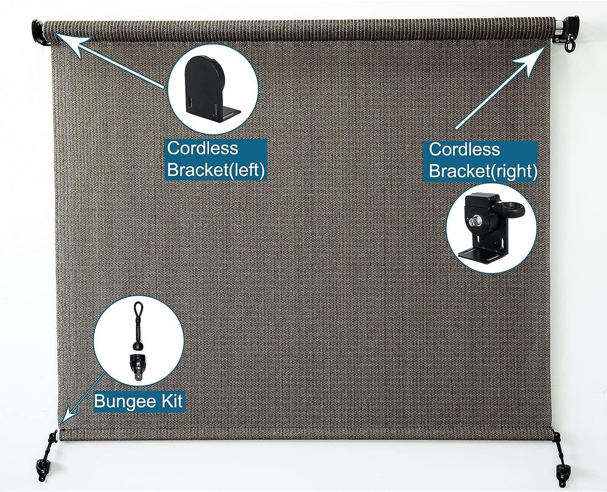 Lihopefe Bungee Kit + End Caps – Universal Replacement Accessories For Indoor/Outdoor Sunshade & Roller Blinds (2 Sets, Brown)